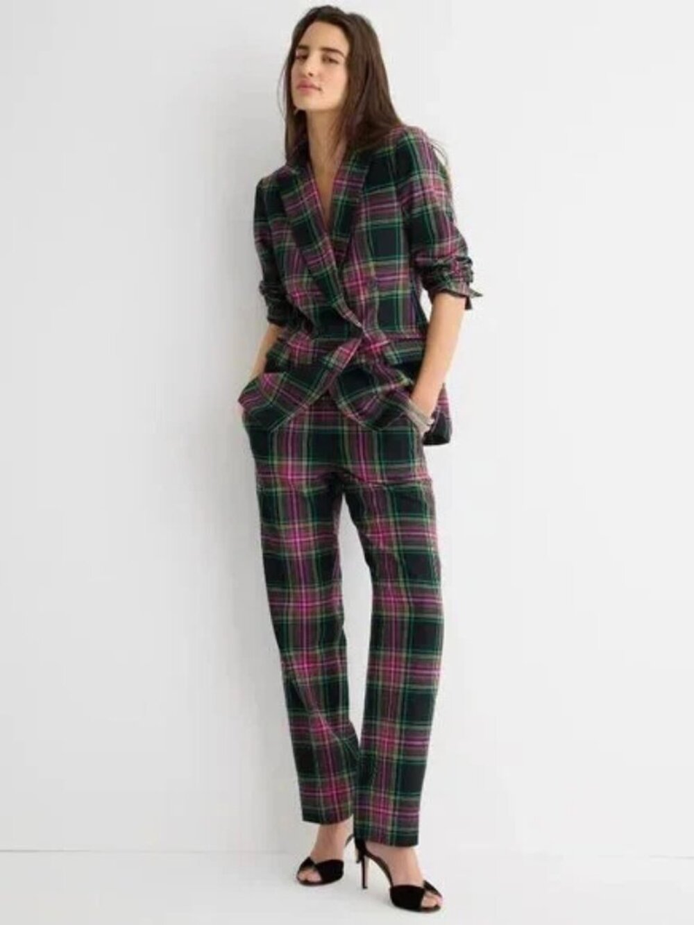 J. Crew Kate Straight Leg Wool Blend Pant in Pink Stewart Tartan Size 8 NWT